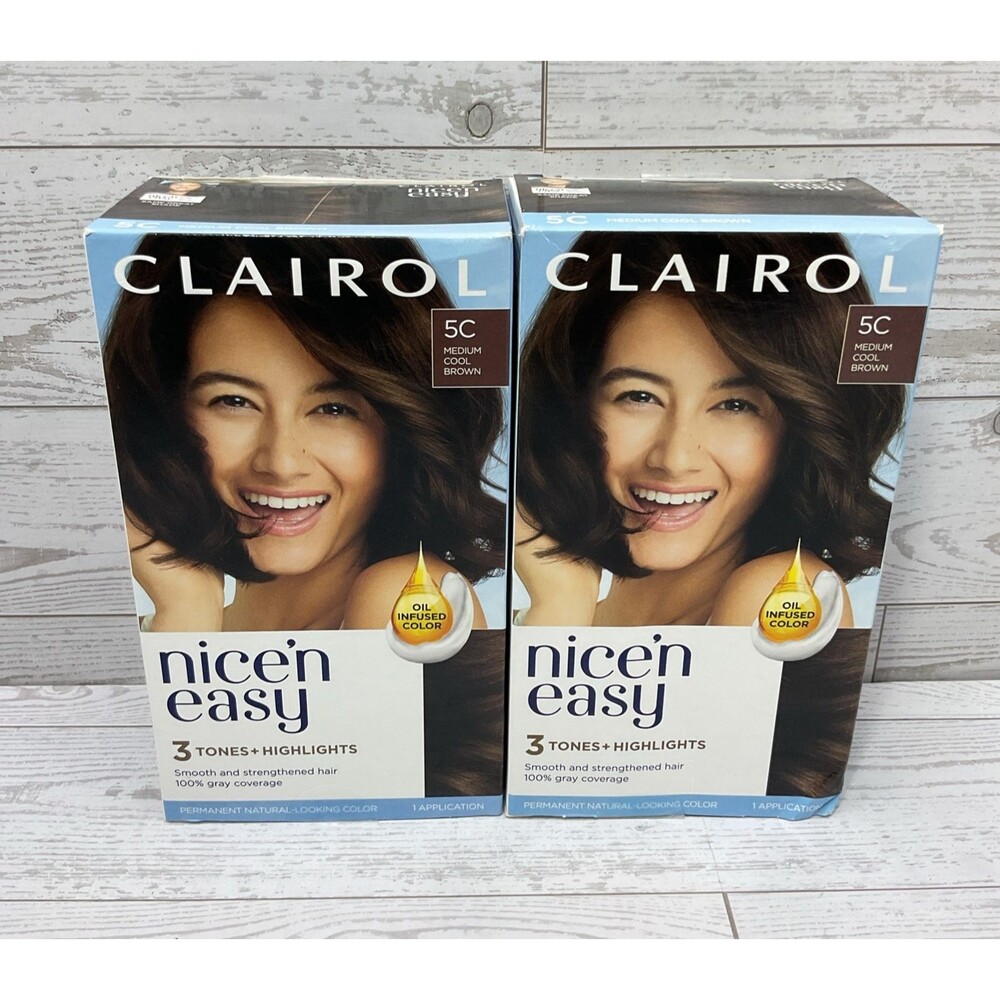 2 Pack Clairol Nice 'n Easy Permanent Hair Dye 5C Medium Cool Brown New